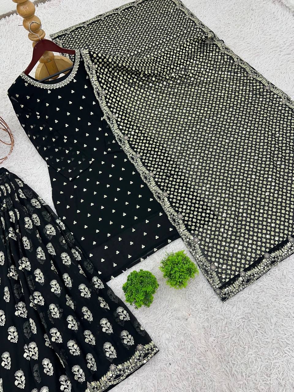 Faux Georgette Sharara Set, Embroidered Sharara Plazzo, Heavy Sequence Work Dress, Party Wear Suit for Women, Ready to Wear Ethnic Set, Georgette Dupatta with Lace, Designer Indian Outfit 2025, Full Sleeve Kurti Set, Fancy Sharara Dress for Wedding, Traditional Sharara Set, Flared Plazzo Suit, Micro Cotton Inner Suit, Elegant Festive Wear, Heavy Embroidery Ethnic Set, Readymade Suit for Women