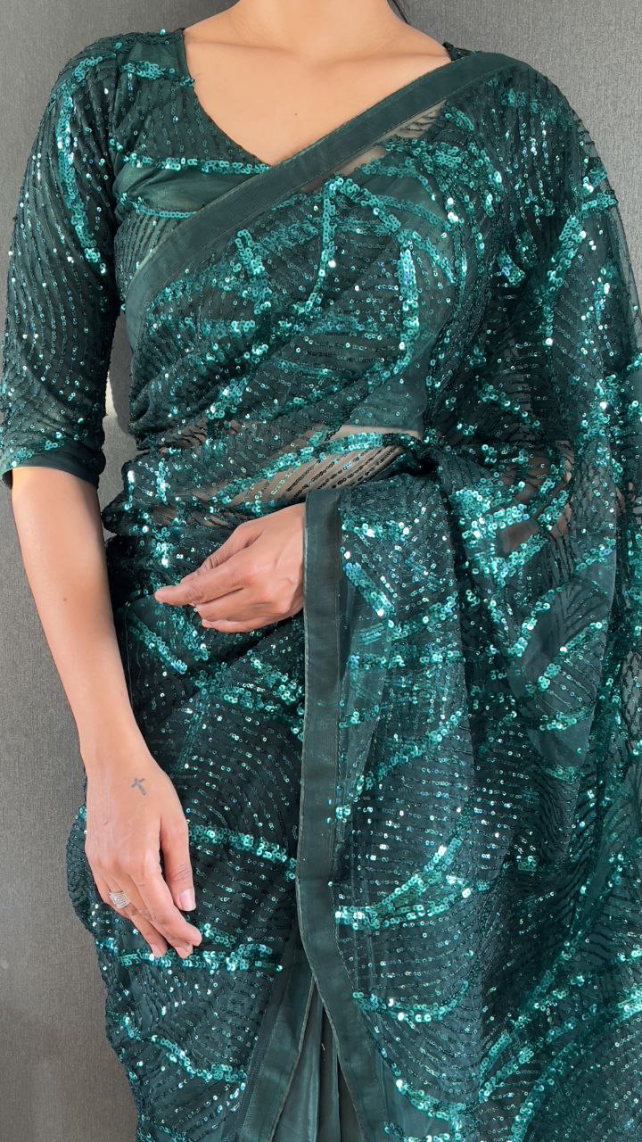 Ready to Wear Net Saree with Heavy Sequin Work