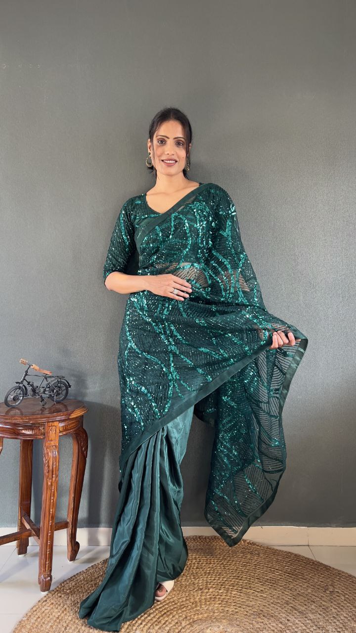 Ready to Wear Net Saree with Heavy Sequin Work