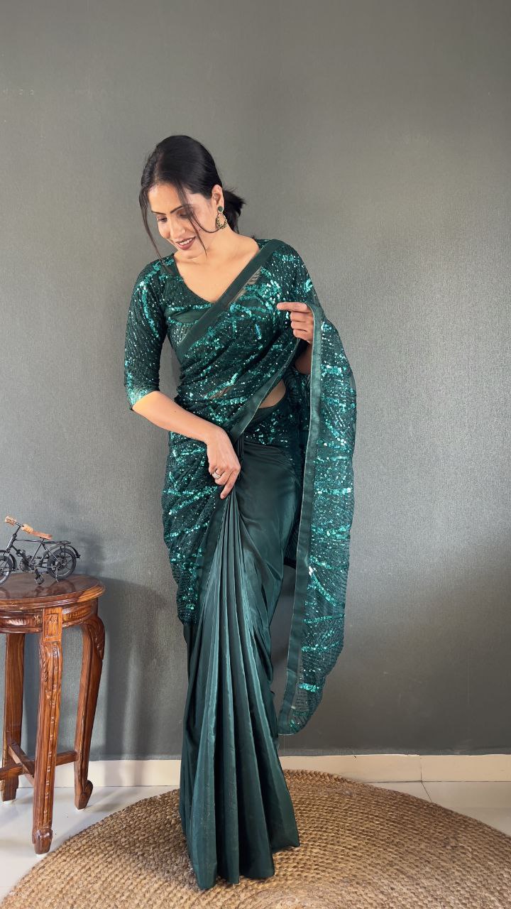 Ready to Wear Net Saree with Heavy Sequin Work