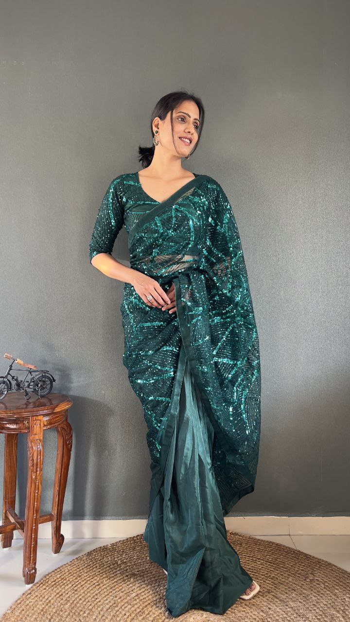 Ready to Wear Net Saree with Heavy Sequin Work