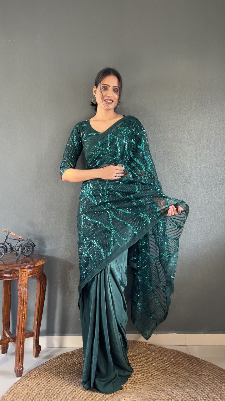 Ready to Wear Net Saree with Heavy Sequin Work
