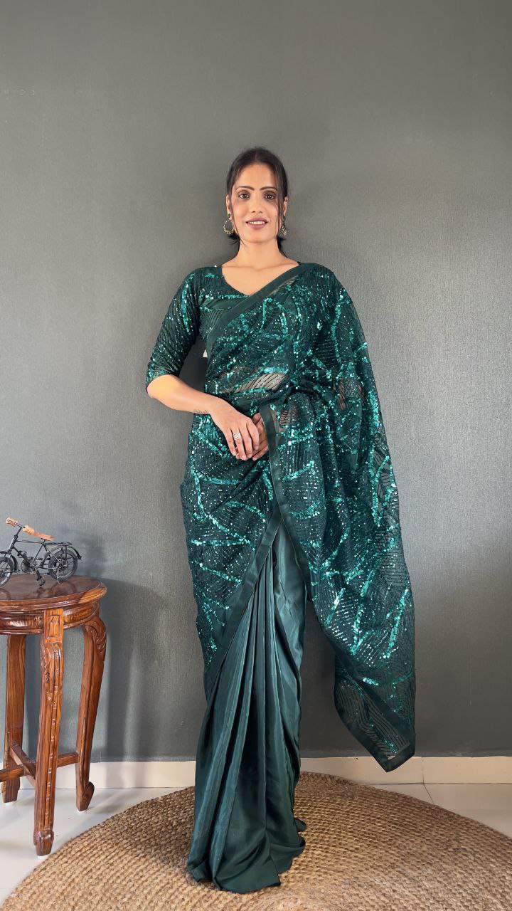 Ready to Wear Net Saree with Heavy Sequin Work