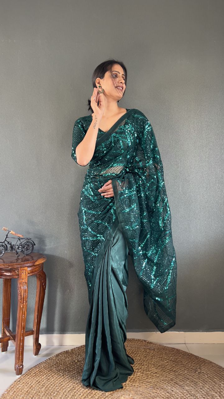 Ready to Wear Net Saree with Heavy Sequin Work