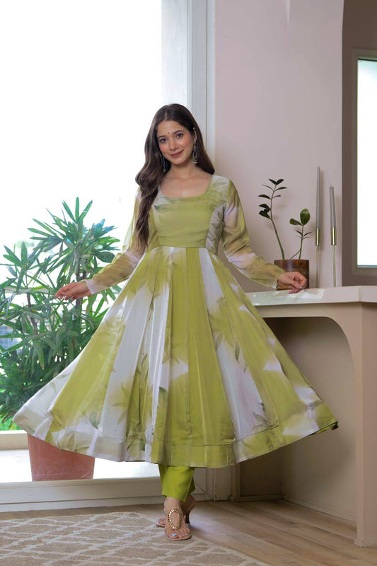 Organza Silk Green Anarkali