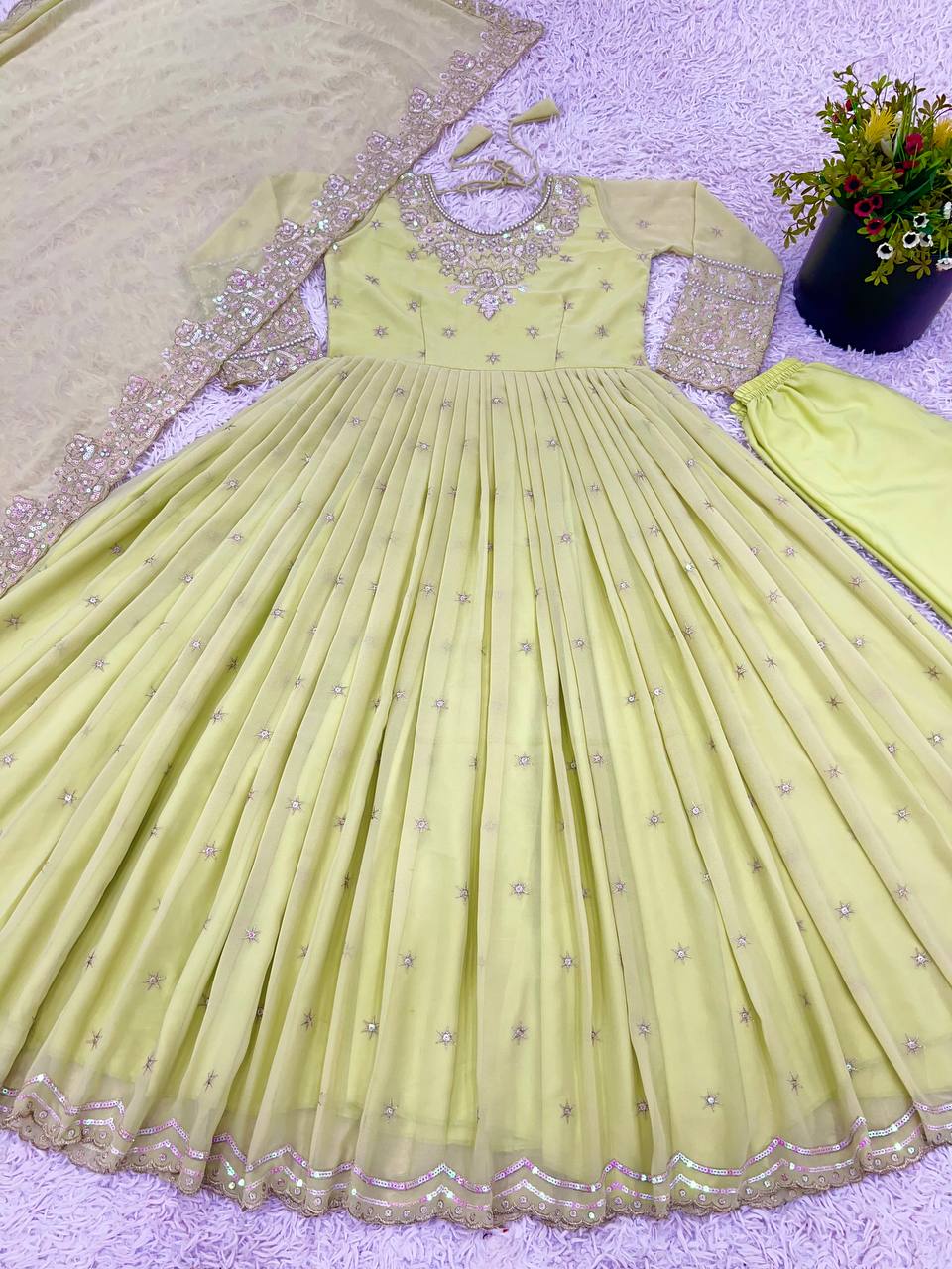 New Arrival Anarkali Pant Gown Set Dupatta Included
