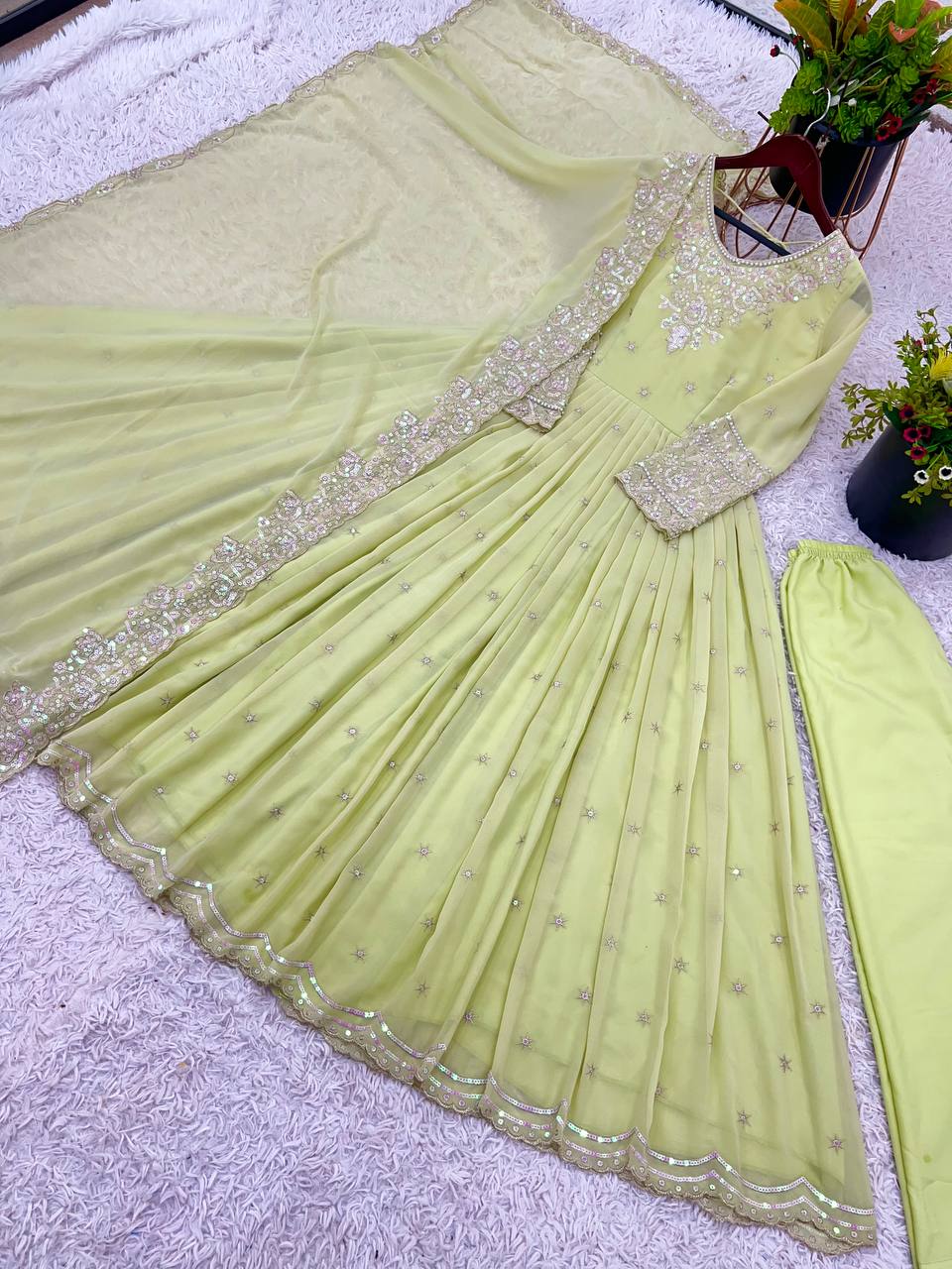 New Arrival Anarkali Pant Gown Set Dupatta Included