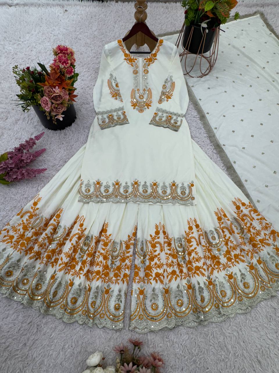 Elegant Silk Sharara Kurti Set with Dupatta Traditional Outfit