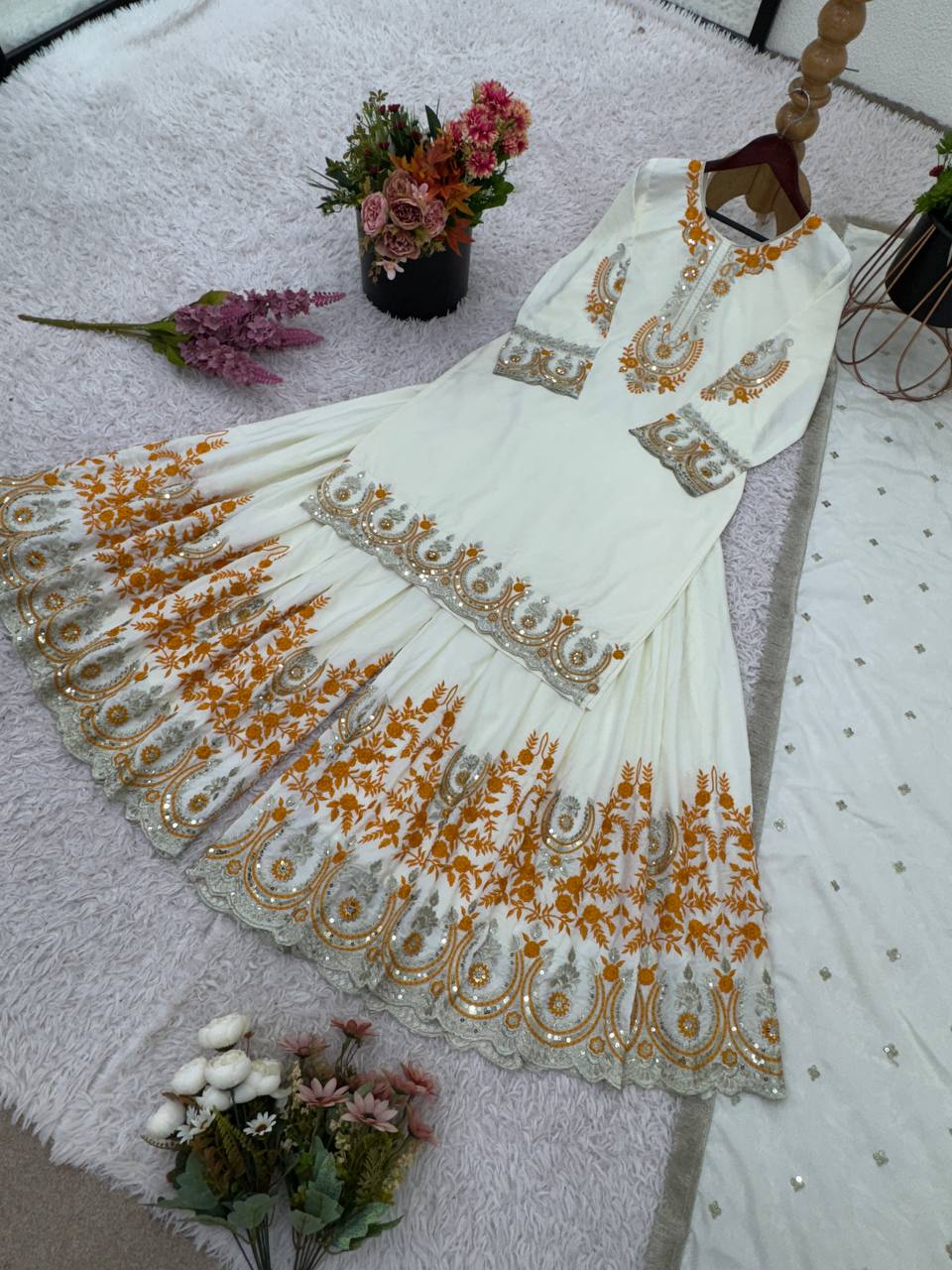 Elegant Silk Sharara Kurti Set with Dupatta Traditional Outfit