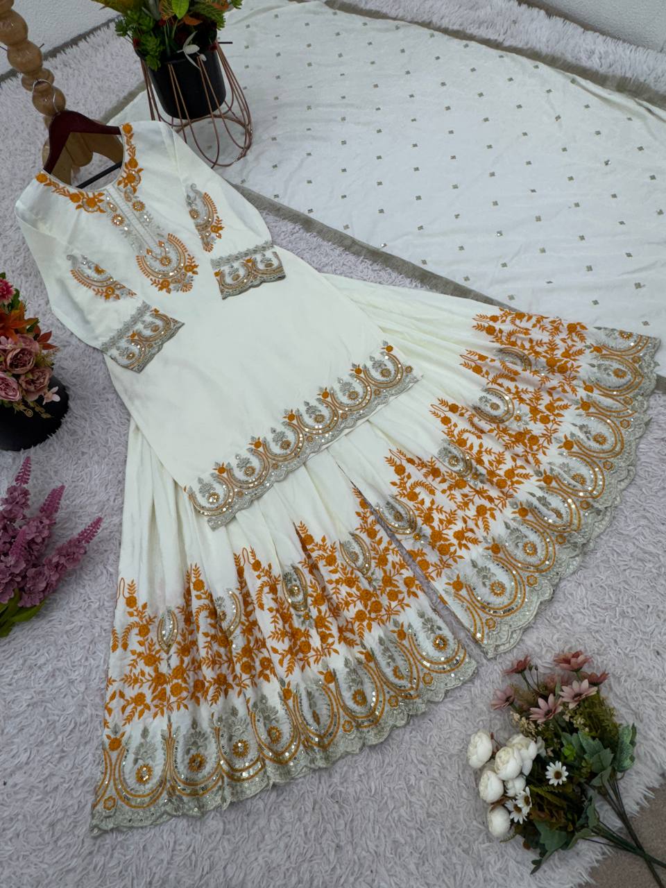 Elegant Silk Sharara Kurti Set with Dupatta Traditional Outfit