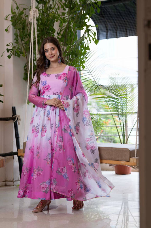 Women printed Anarkali gown