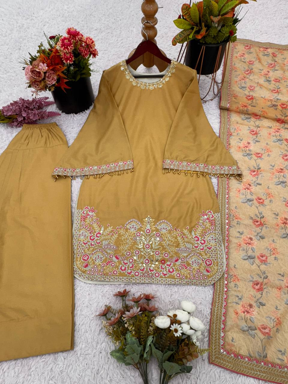 Elegant Silk Sharara Kurti Set with Dupatta