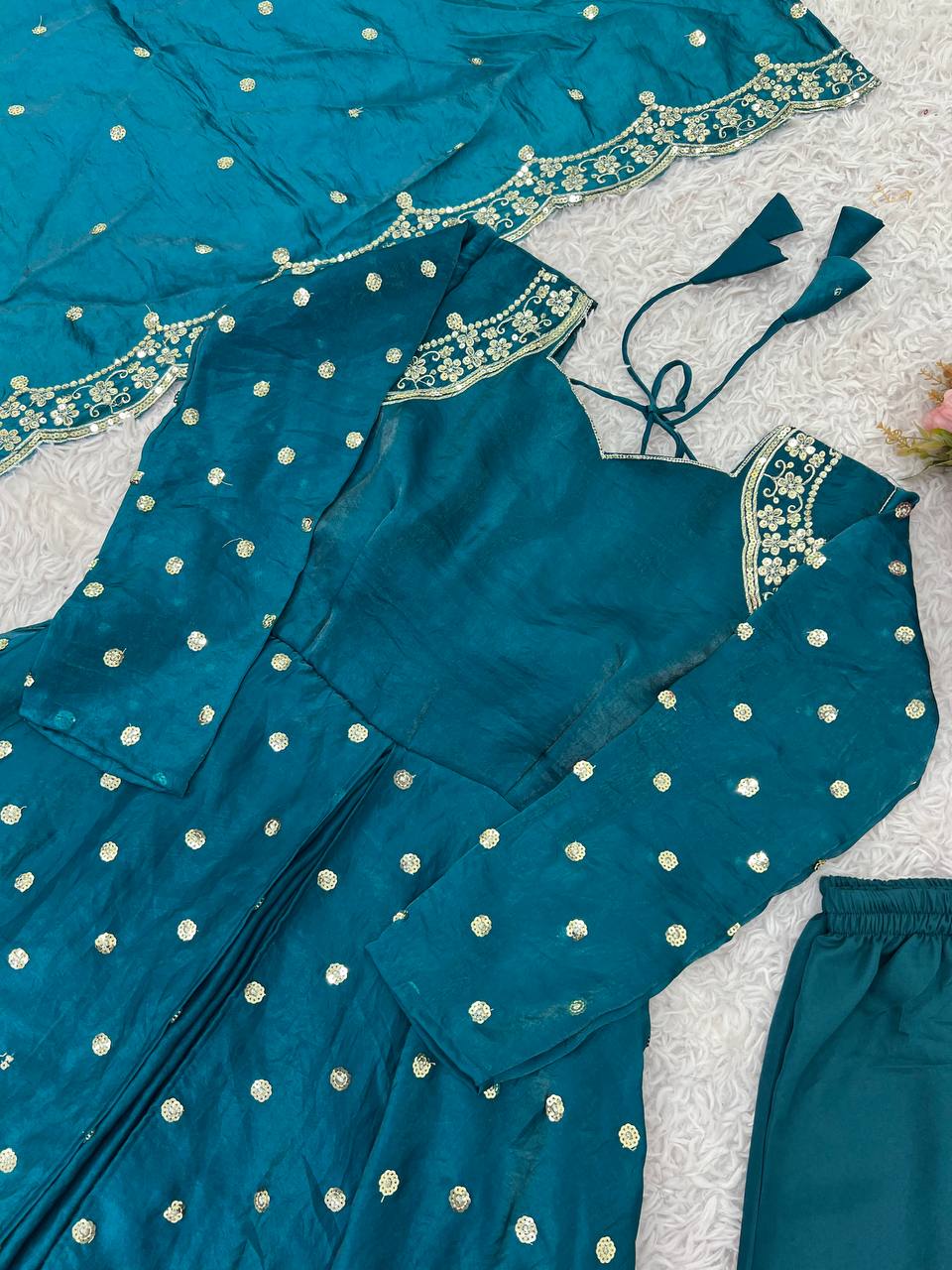 Stylish Ethnic Gown Set with Pant & Dupatta Anarkali