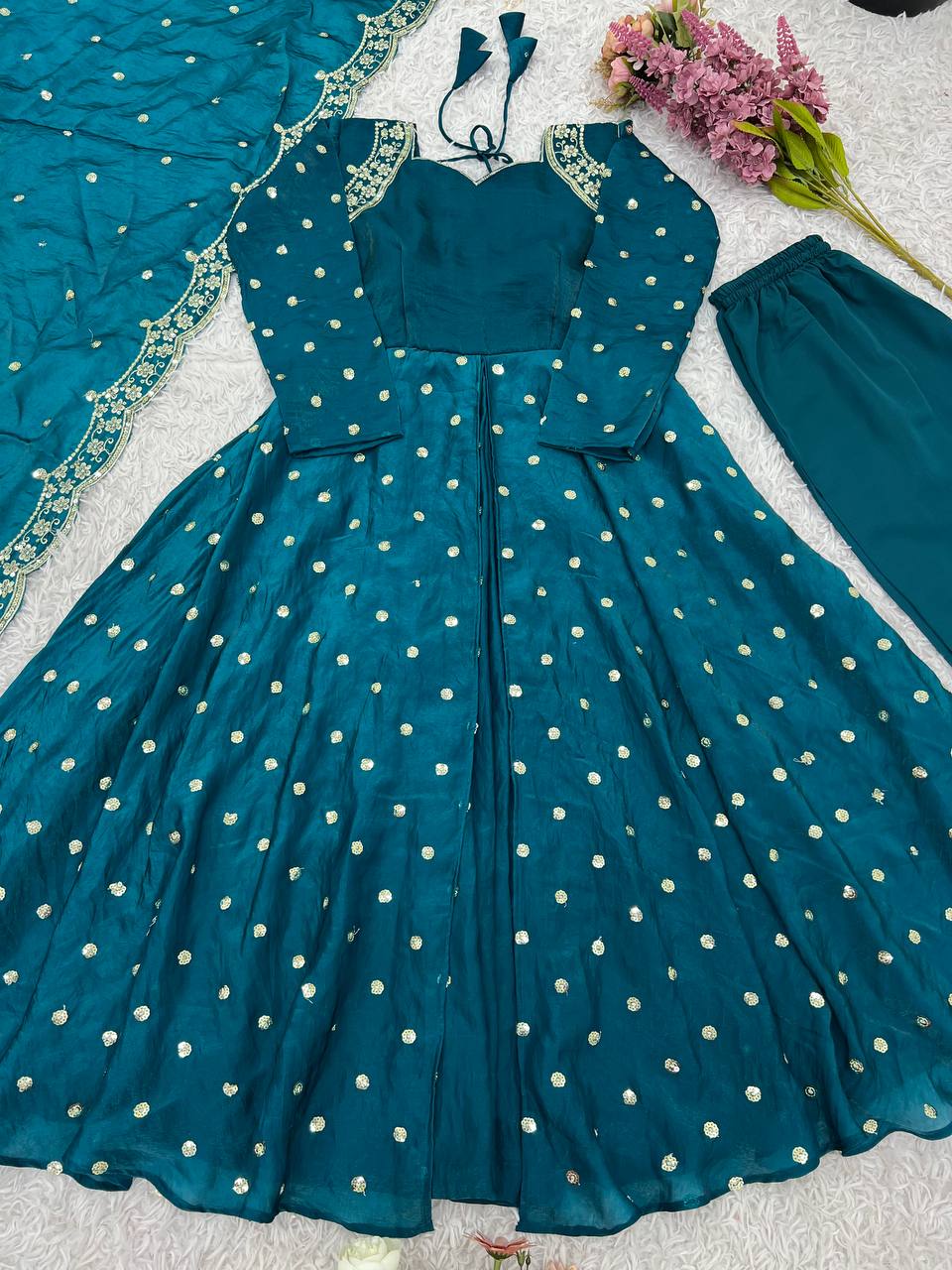 Fandy Silk Gown Set, Embroidered Gown Dress, Fully Stitched Party Gown, Indian Gown with Dupatta, Sequence Work Gown Design, Festive Wear Gown, Designer Silk Gown for Women, Long Gown with Flair, Ethnic Gown Set 2025, Readymade Gown Outfit, Micro Cotton Lined Gown, Heavy Work Gown Dress, Stylish Gown for Wedding, Elegant Indian Gown Set, Fancy Silk Gown for Women,