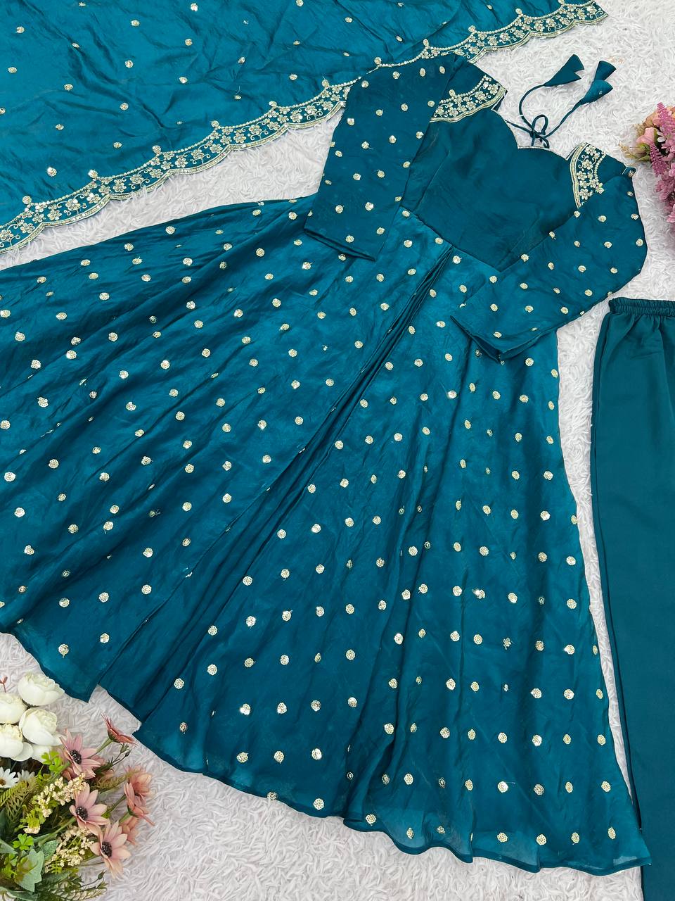 Stylish Ethnic Gown Set with Pant & Dupatta Anarkali