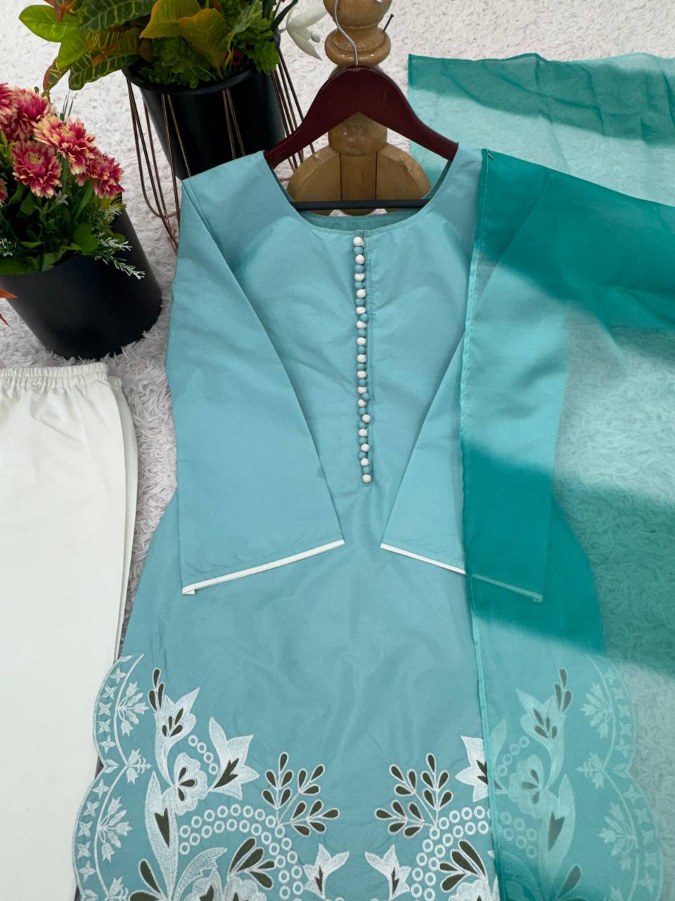 Beautiful Short Kurti pant with Matching dupatta for Reception