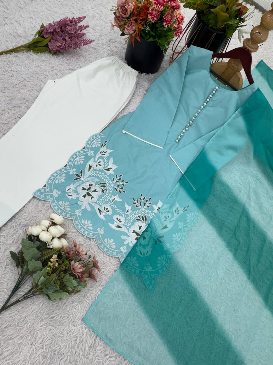 Beautiful Short Kurti pant with Matching dupatta for Reception