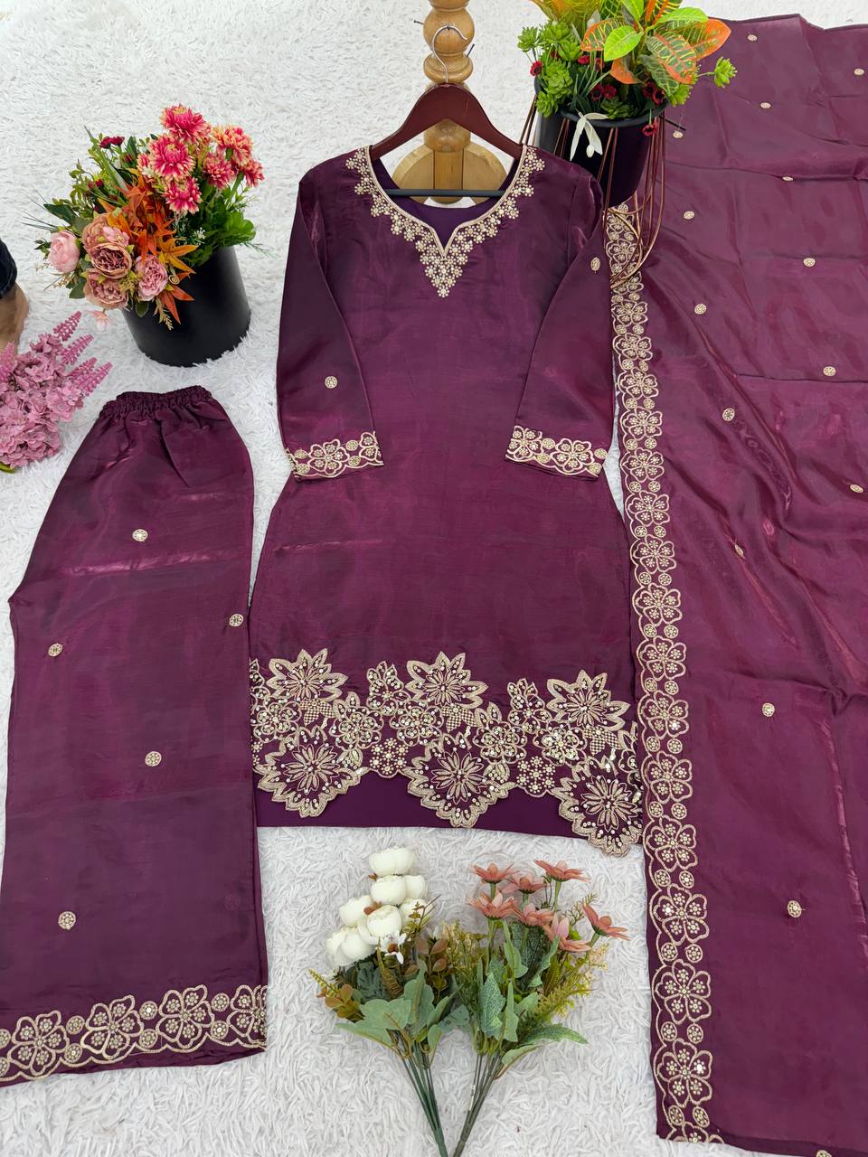 Heavy Work Designer Partywear Kurti with Dupatta Set