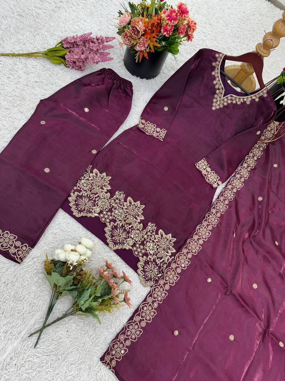 Heavy Work Designer Partywear Kurti with Dupatta Set