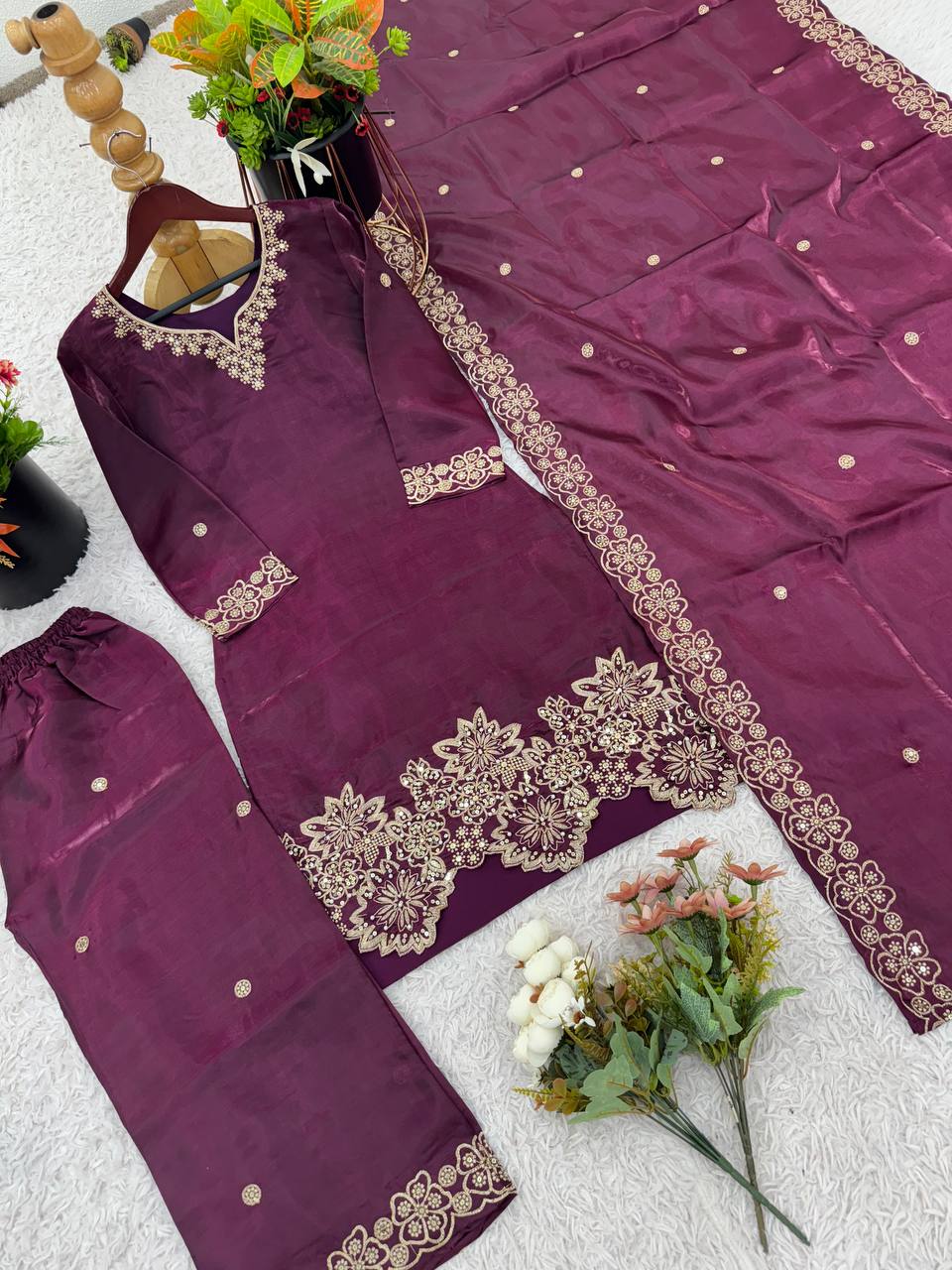 Heavy Work Designer Partywear Kurti with Dupatta Set