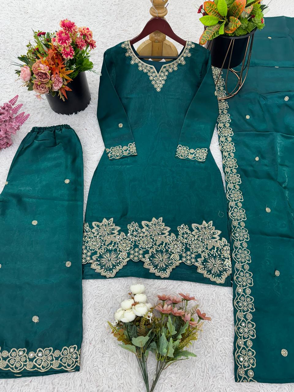 Heavy Work Designer Partywear Kurti with Dupatta Set