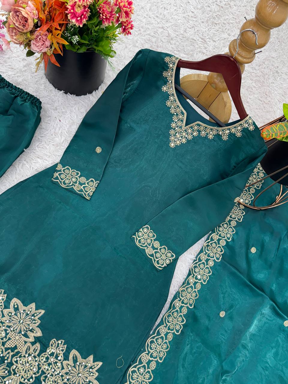 Heavy Work Designer Partywear Kurti with Dupatta Set