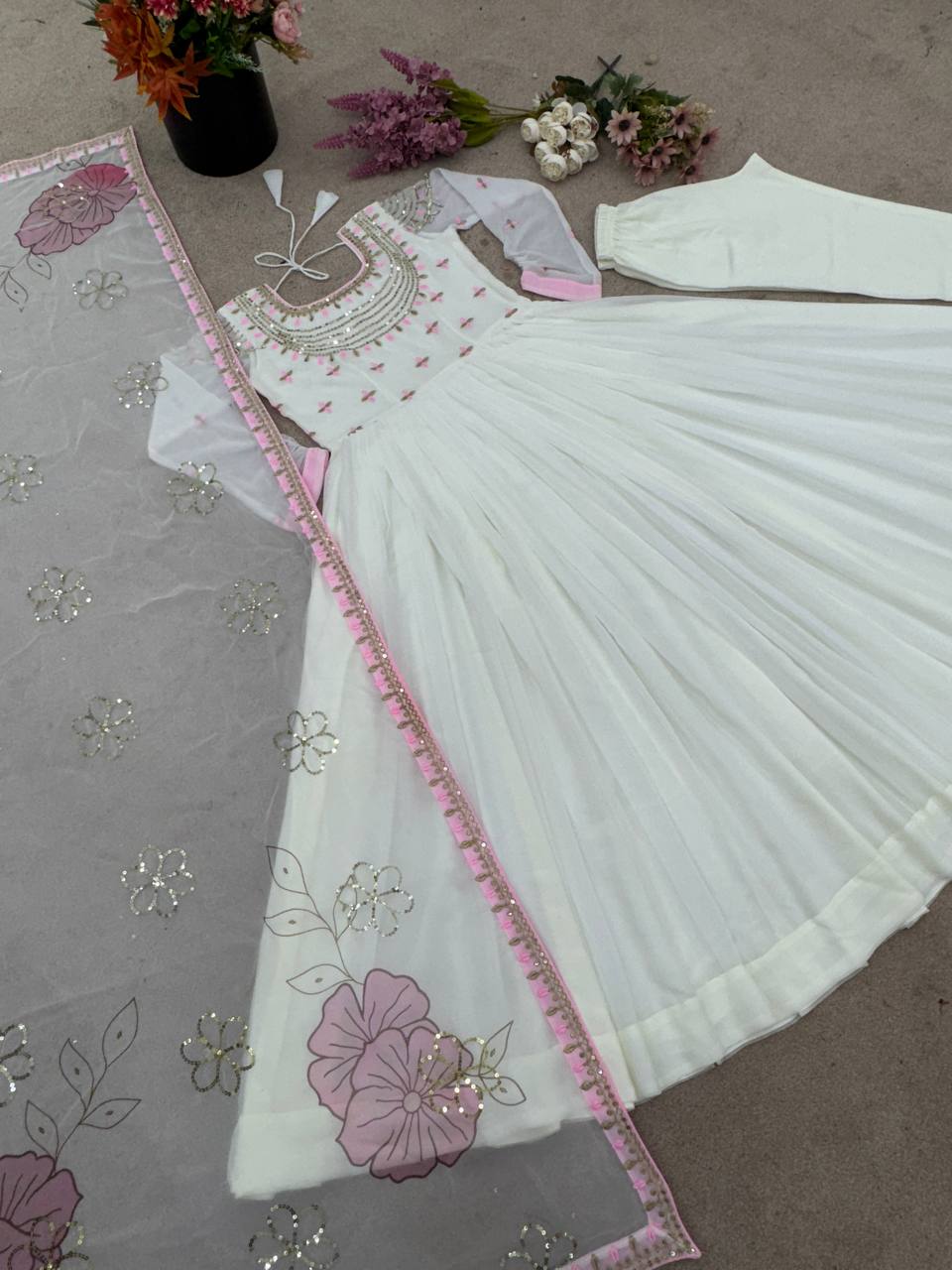 Indian Designer Gown with Dupatta and Pant Anarkali Style