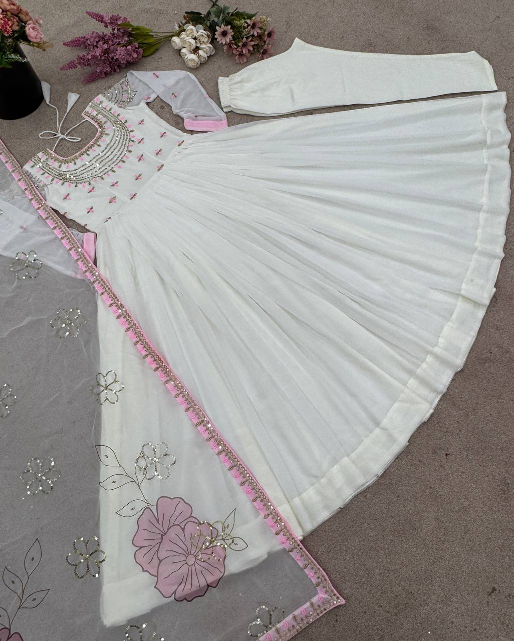 Indian Designer Gown with Dupatta and Pant Anarkali Style