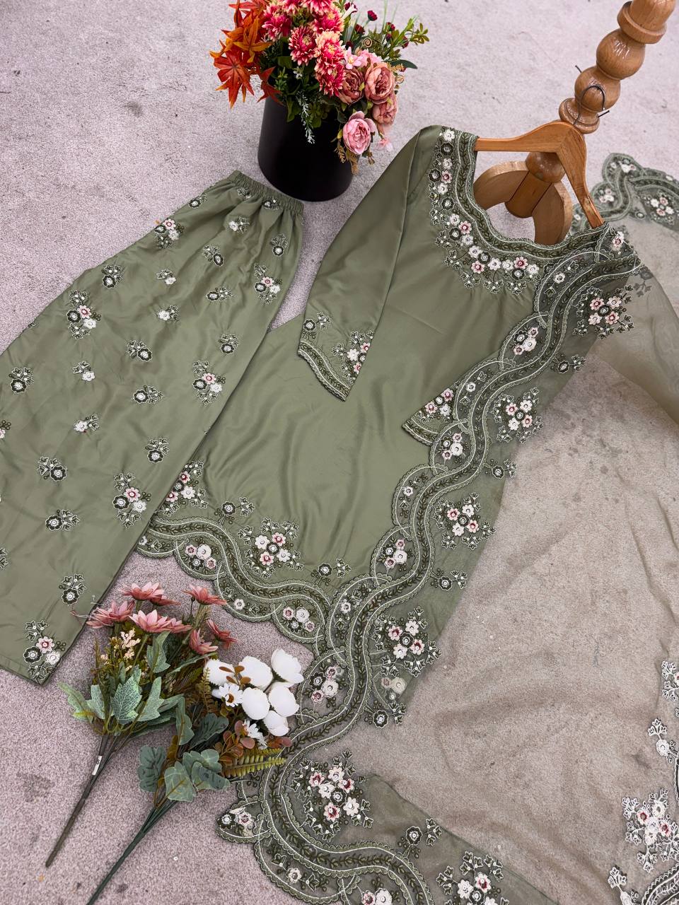 Comfortable Wedding Green Kurti Silk Sharara & Dupatta