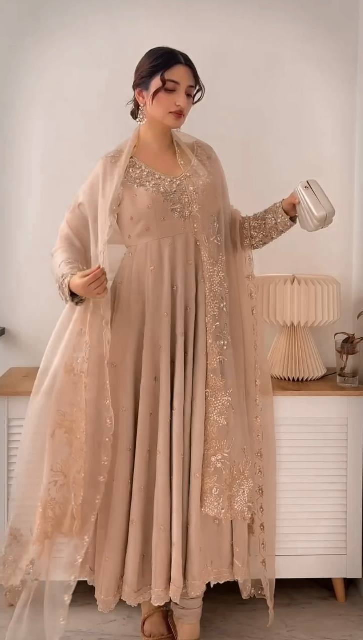 Stylish Ethnic Gown Set with Pant & Dupatta Anarkali