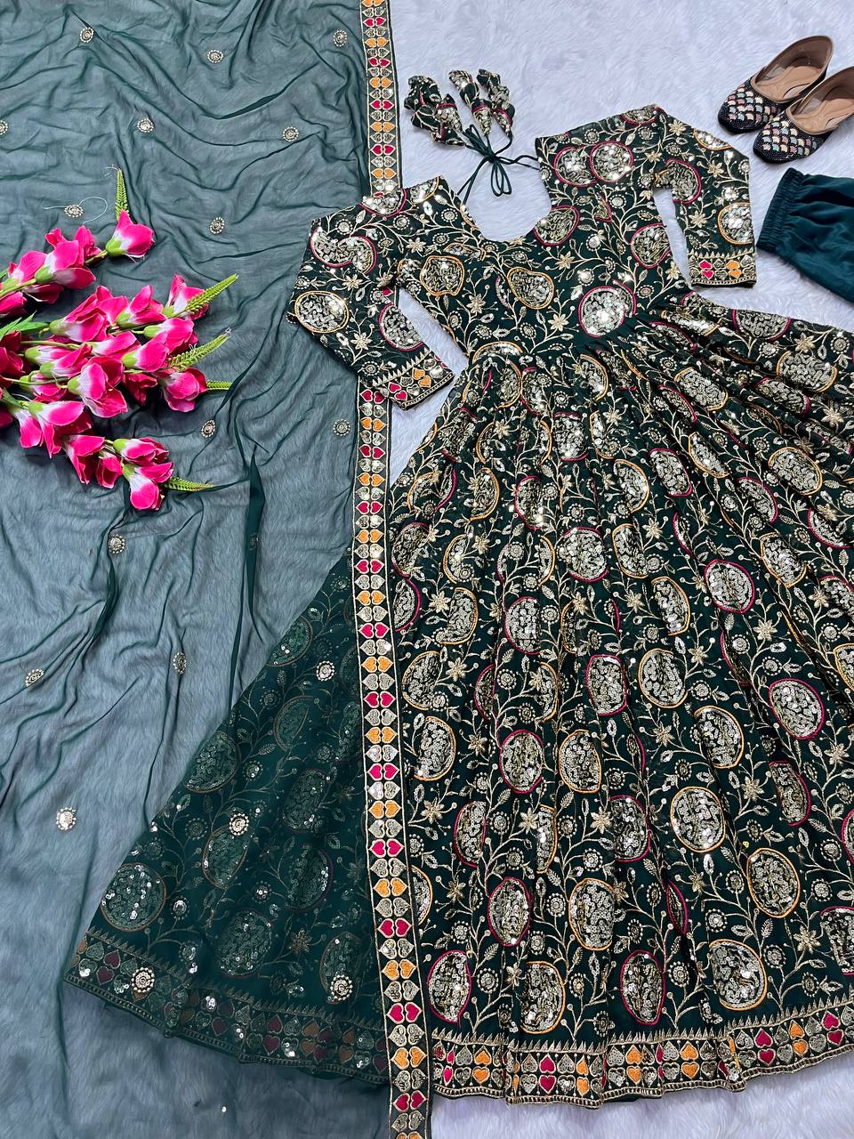 Georgette Anarkali Suit with Embroidery Work