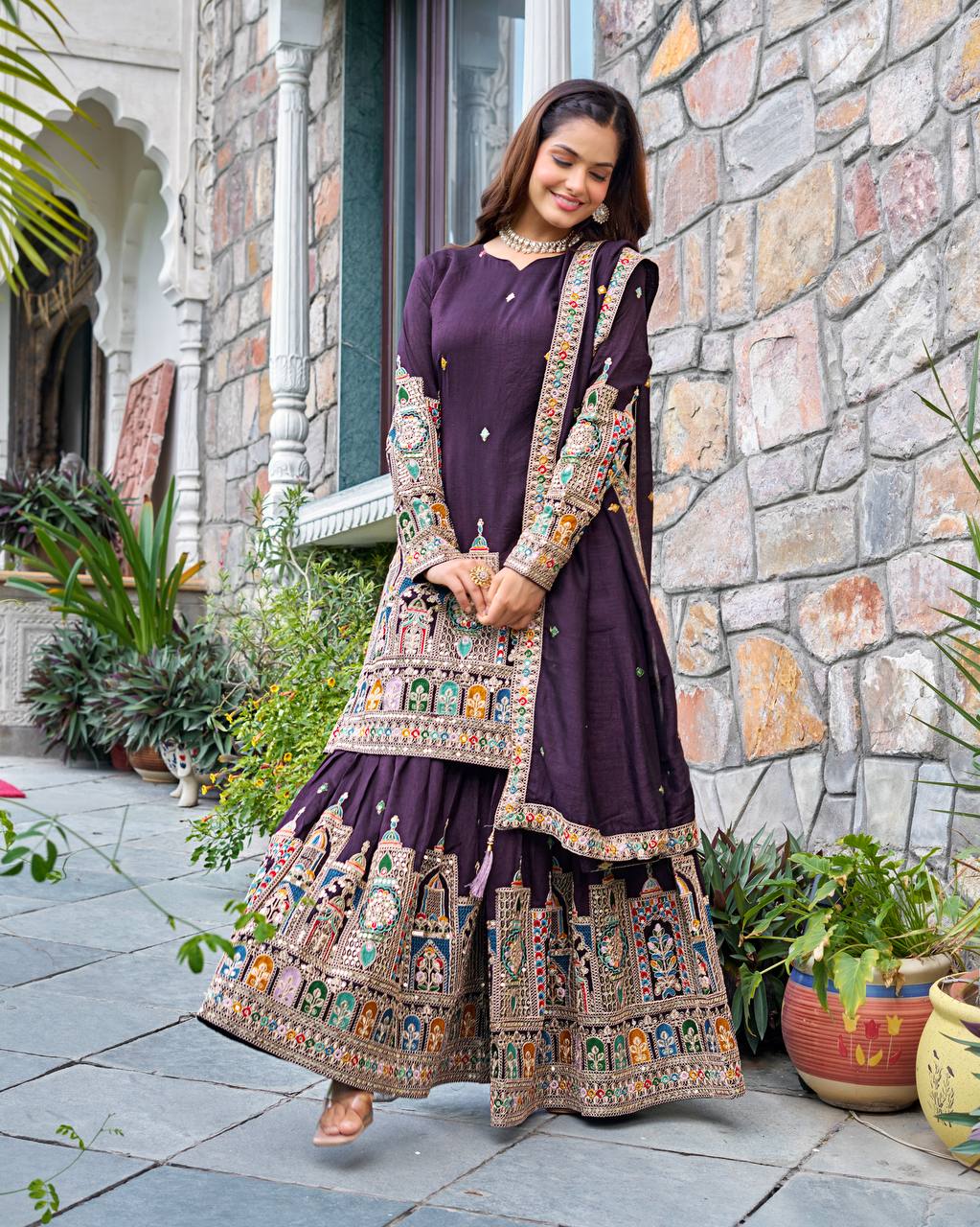 Indian Ethnic Georgette Kurti Sharara Set