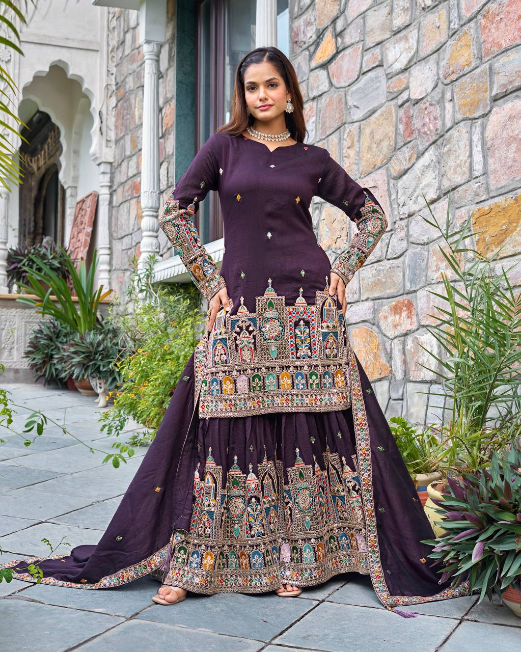 Indian Ethnic Georgette Kurti Sharara Set