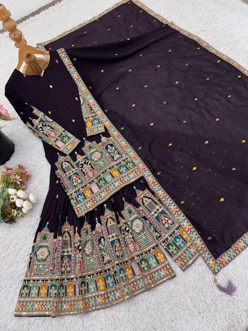 Indian Ethnic Georgette Kurti Sharara Set
