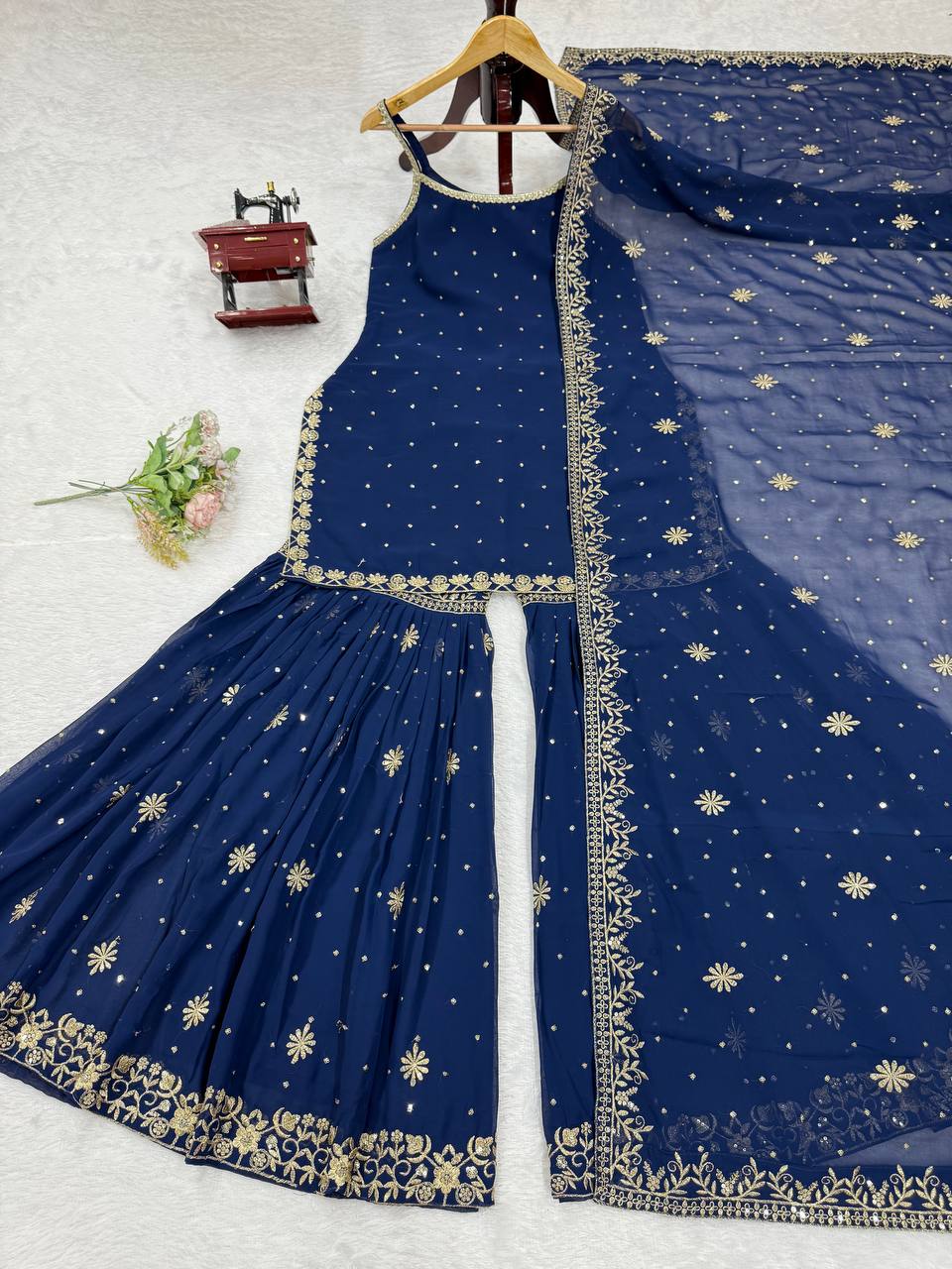 Premium Sequence Work Blue Sharara Suit