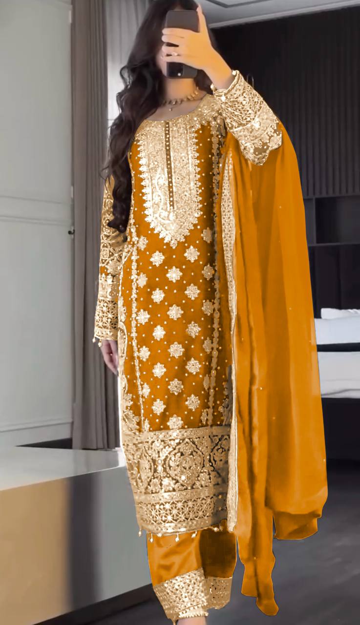 Heavy Georgette Embroidered Kurti Set with Dupatta