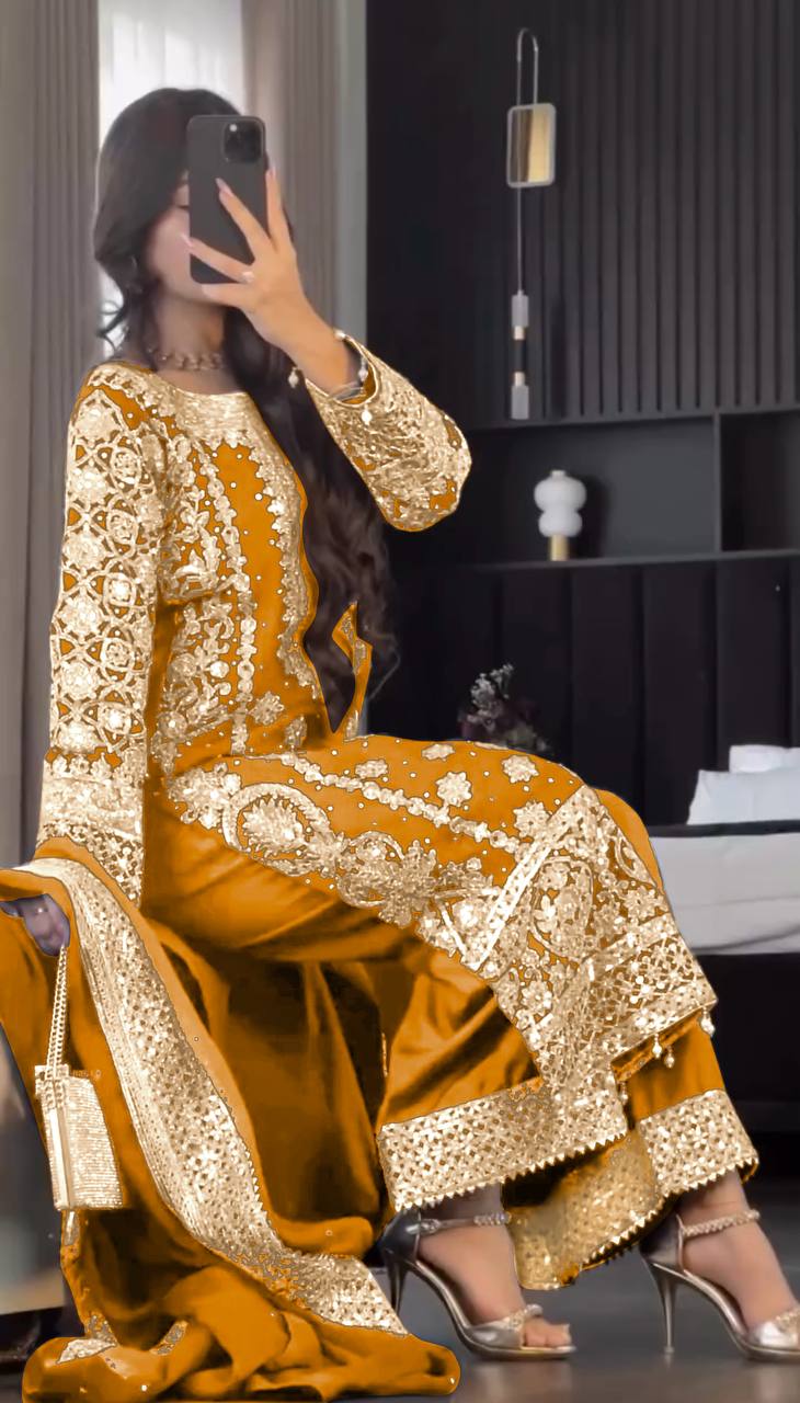 Heavy Georgette Embroidered Kurti Set with Dupatta