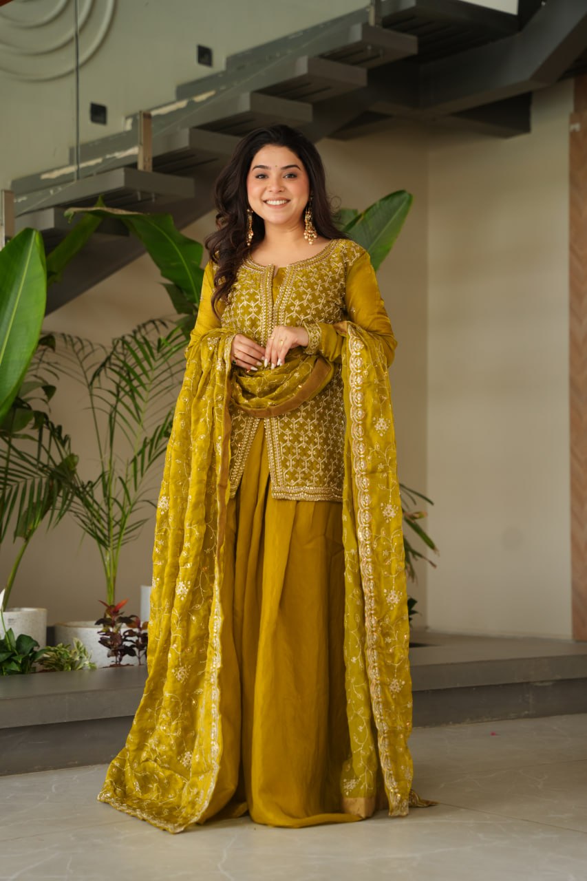 Designer Georgette Kurti Sharara with Dupatta Set Heavy work