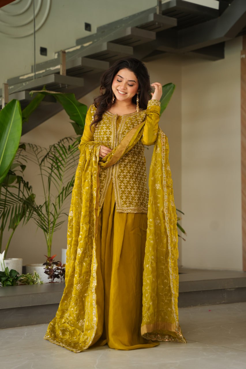 Designer Georgette Kurti Sharara with Dupatta Set Heavy work
