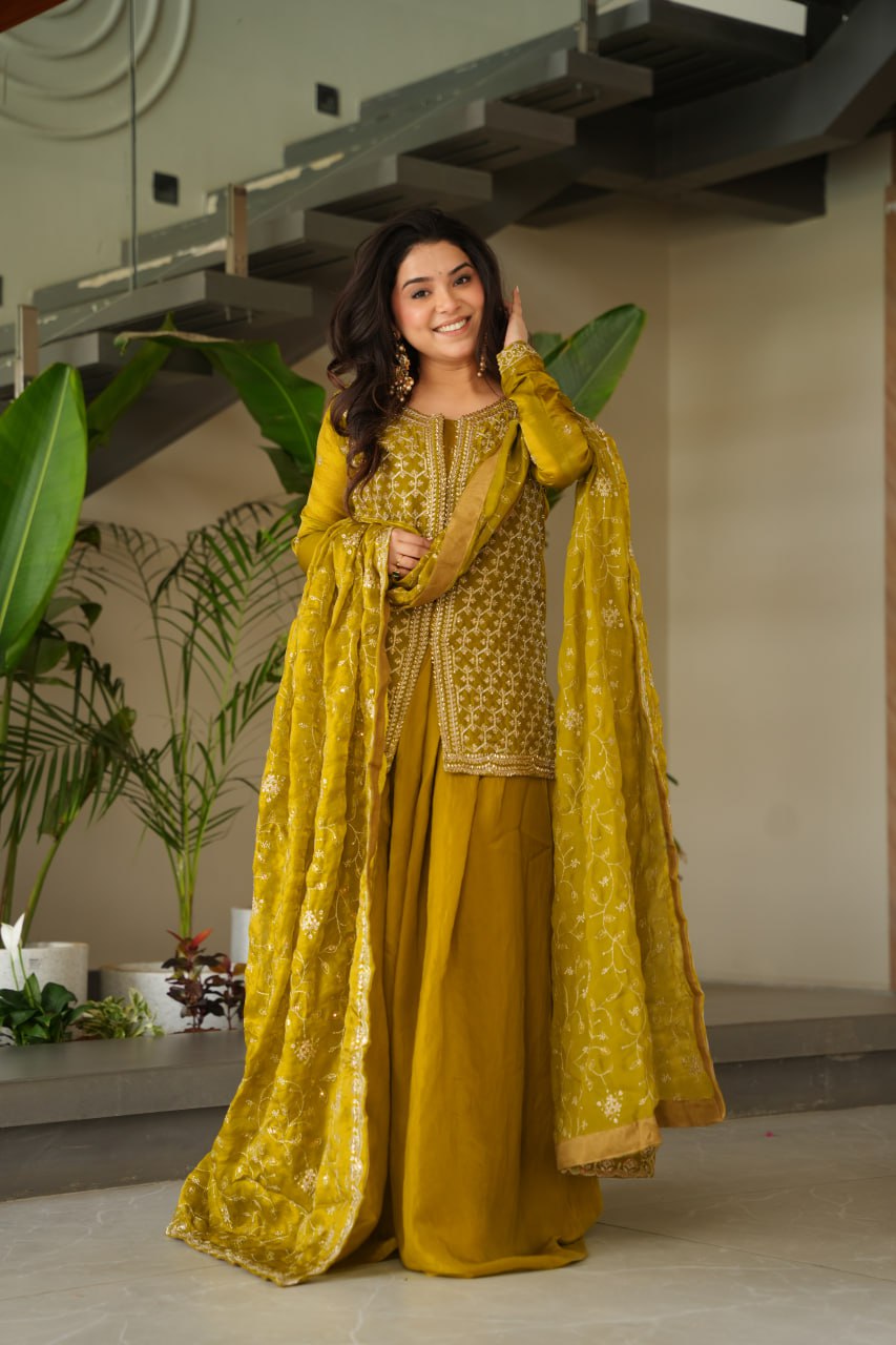 Designer Georgette Kurti Sharara with Dupatta Set Heavy work