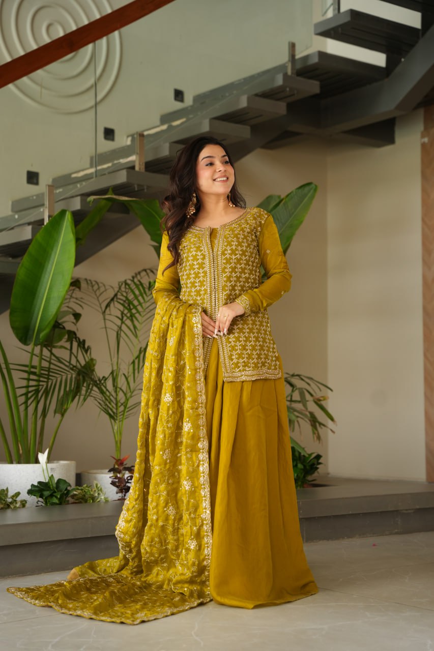 Designer Georgette Kurti Sharara with Dupatta Set Heavy work