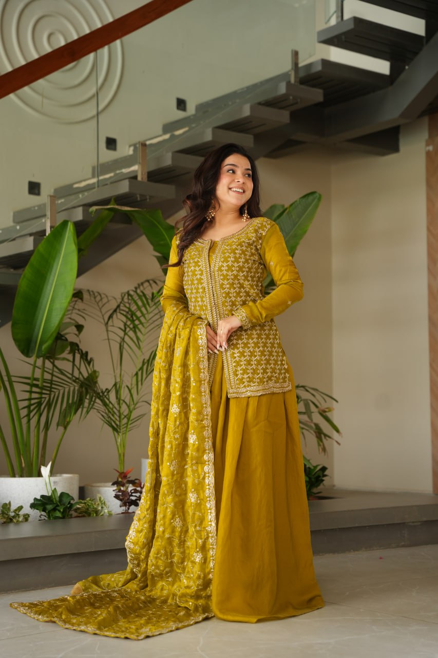 Designer Georgette Kurti Sharara with Dupatta Set Heavy work