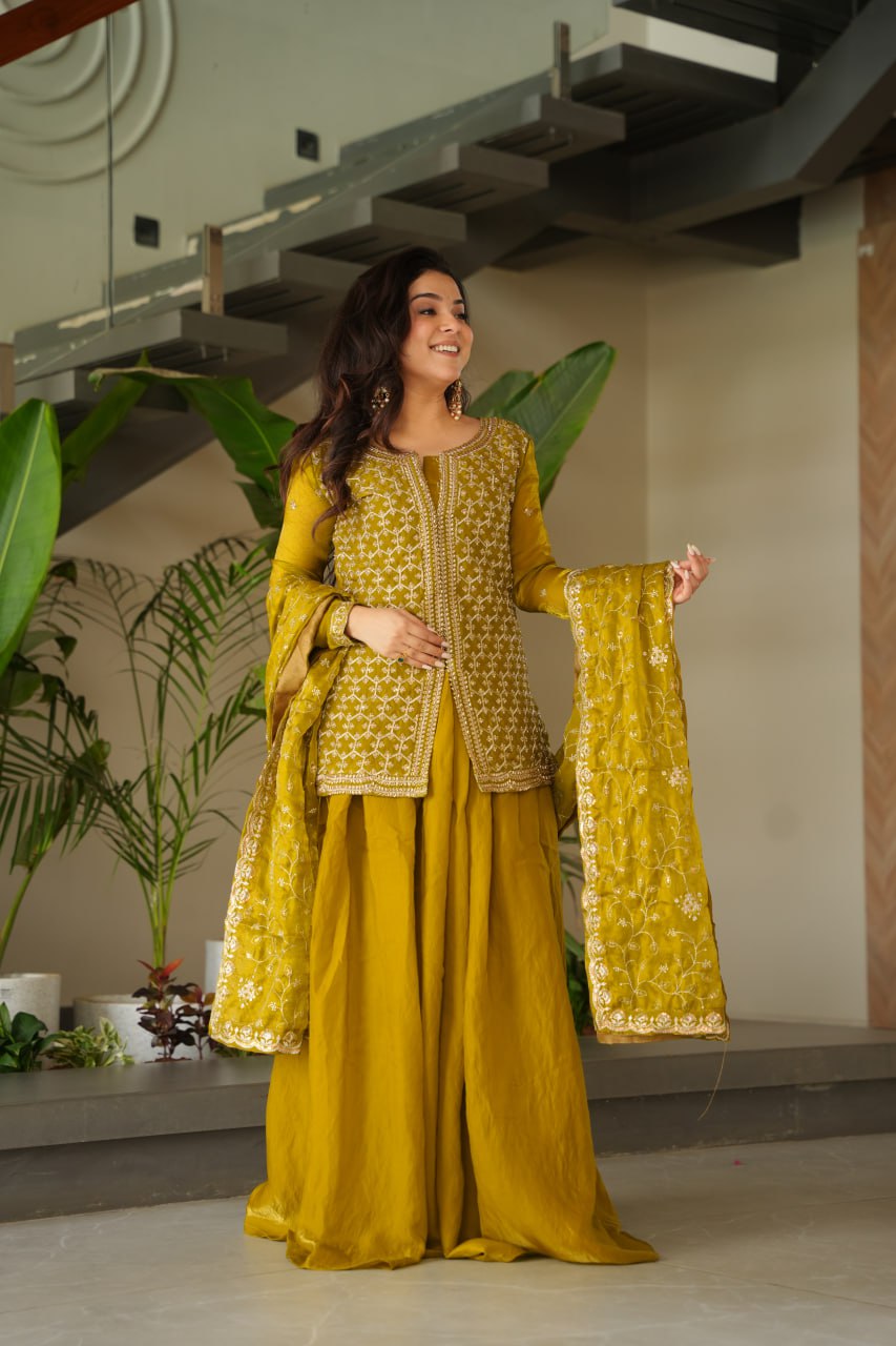 Designer Georgette Kurti Sharara with Dupatta Set Heavy work