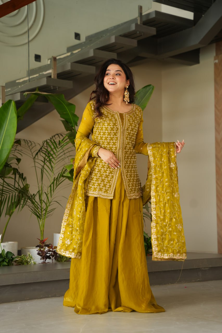 Designer Georgette Kurti Sharara with Dupatta Set Heavy work