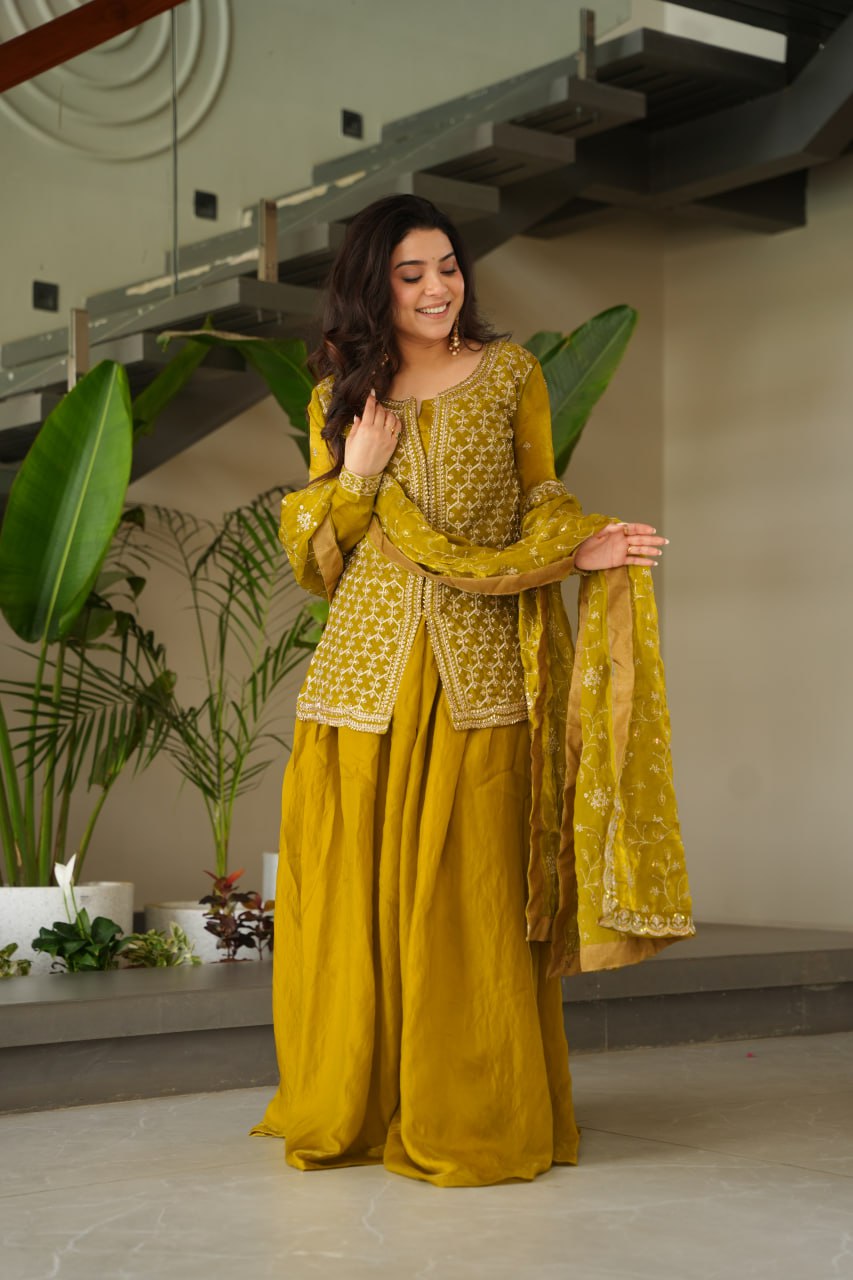 Designer Georgette Kurti Sharara with Dupatta Set Heavy work