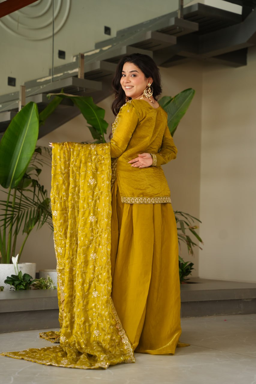 Designer Georgette Kurti Sharara with Dupatta Set Heavy work