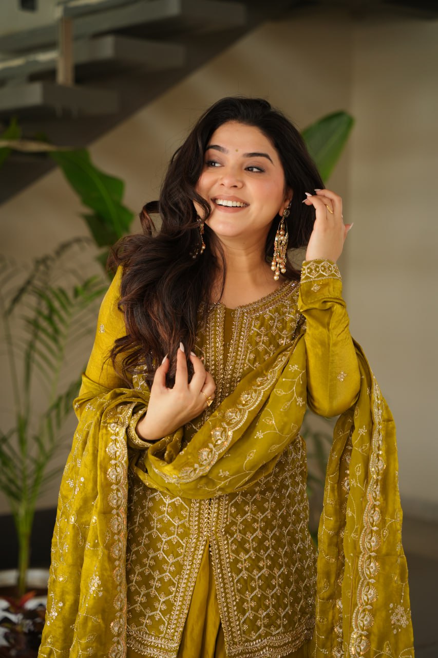 Designer Georgette Kurti Sharara with Dupatta Set Heavy work