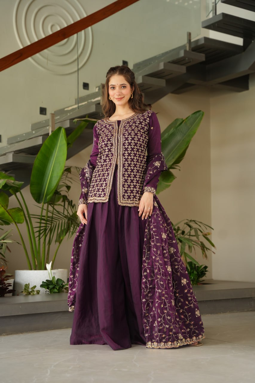 Designer Georgette Kurti Sharara with Dupatta Set Heavy work