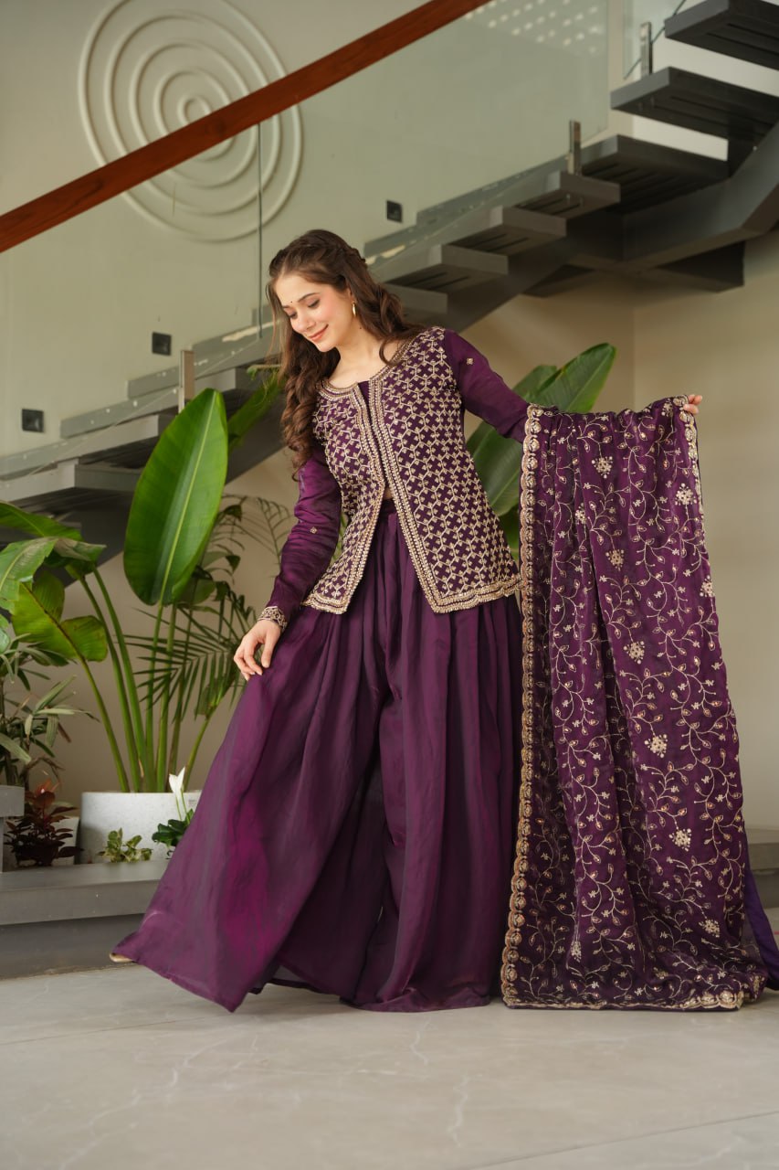 Designer Georgette Kurti Sharara with Dupatta Set Heavy work