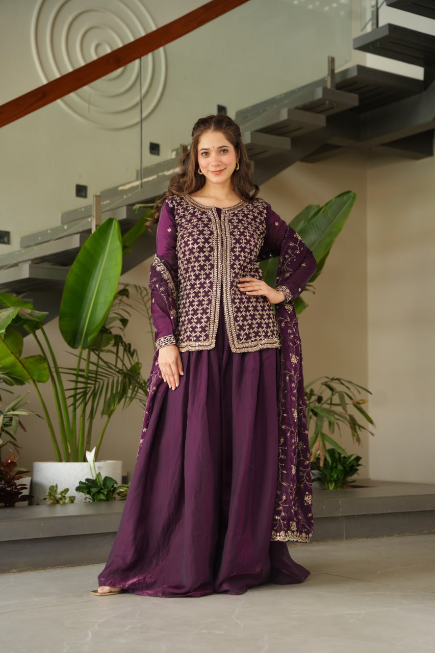 Designer Georgette Kurti Sharara with Dupatta Set Heavy work